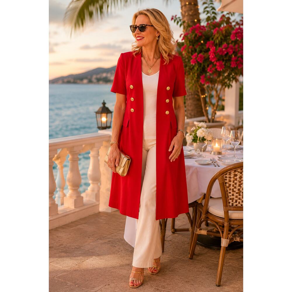 Robert Riel Saks Fifth Avenue Vintage Red Duster Dress Size 14 - Picture 4 of 12